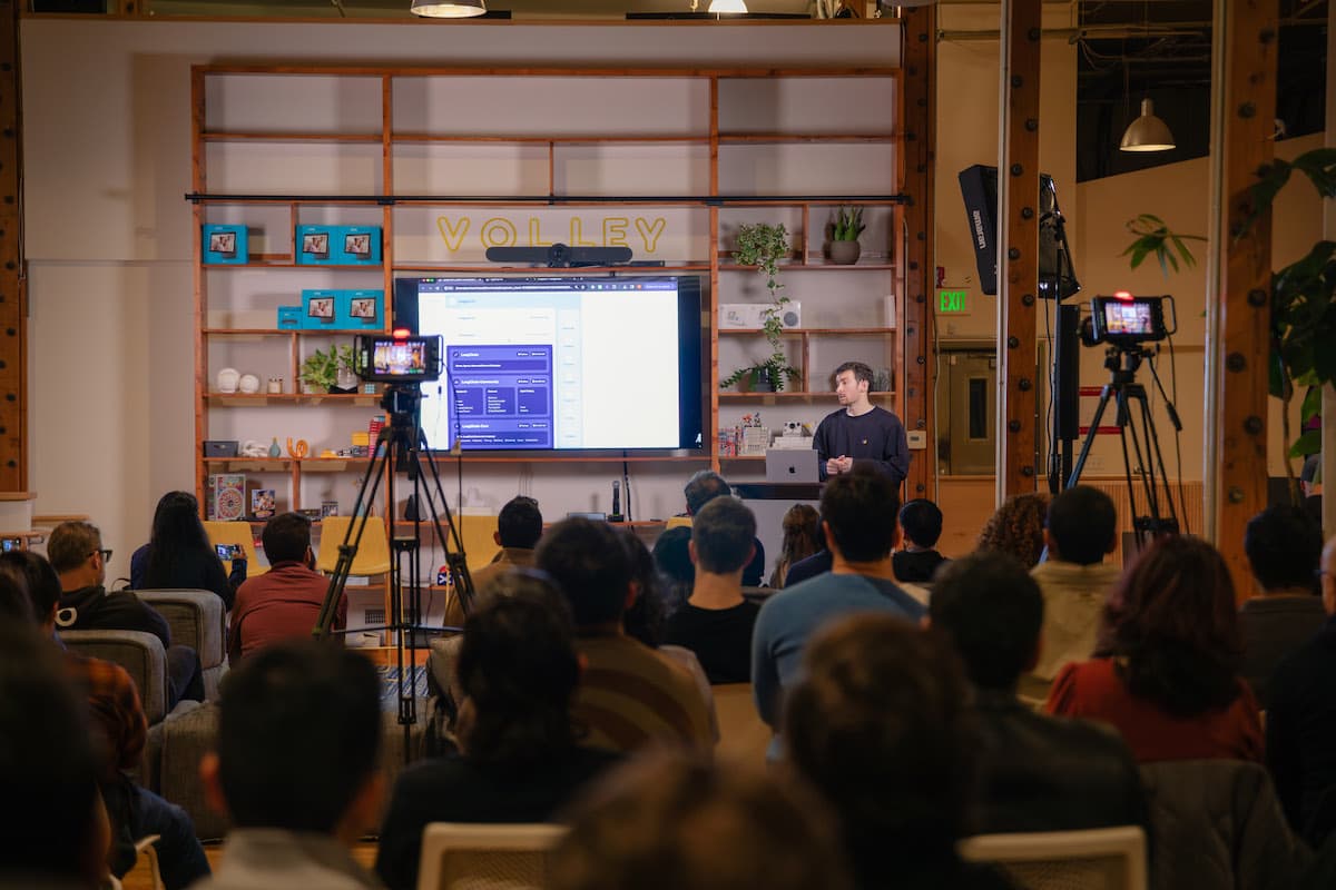 Camera equipment filming a Thursday Nights in AI fireside chat